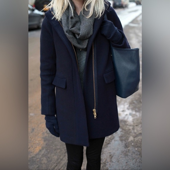 J. Crew Navy Stadium Cloth Cocoon Coat Italian Wool Nello Gori. Size 00 - Picture 4 of 10